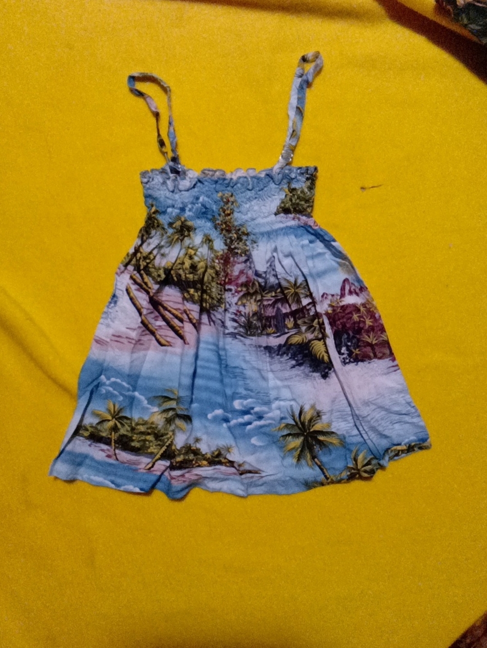 Girls Blue Tropical Print Sundress Top - Lightweight Summer Tank
